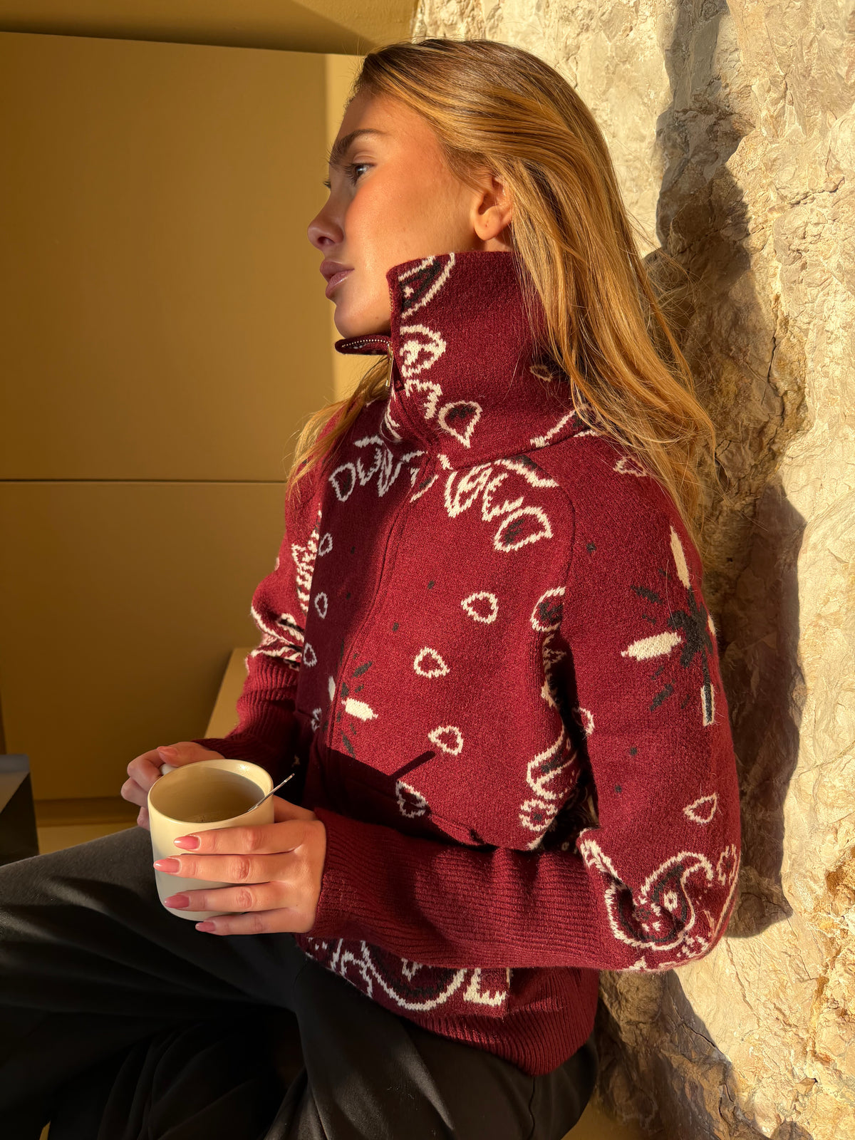 Bandana Cardigan Mørkerød