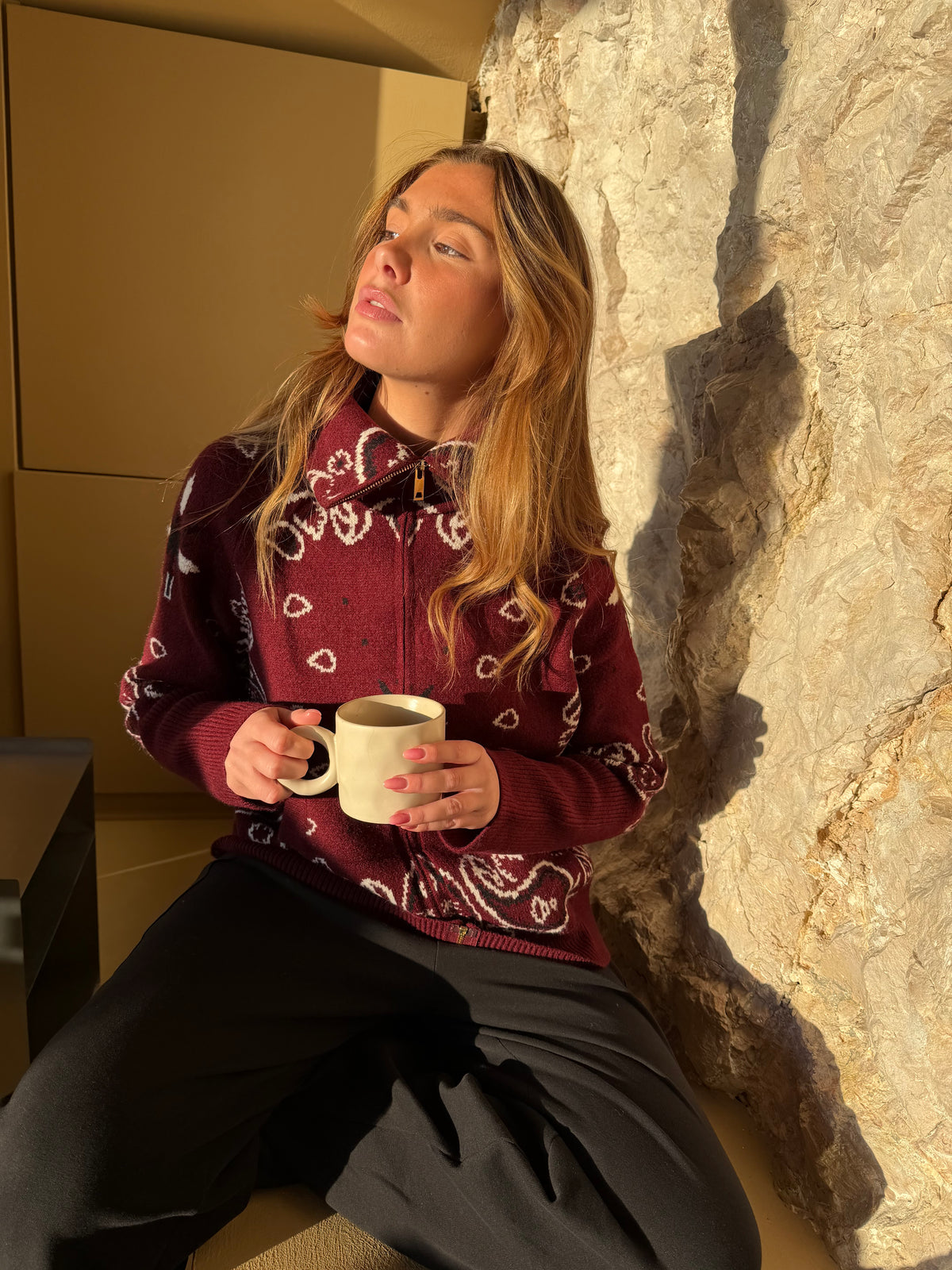 Bandana Cardigan Mørkerød