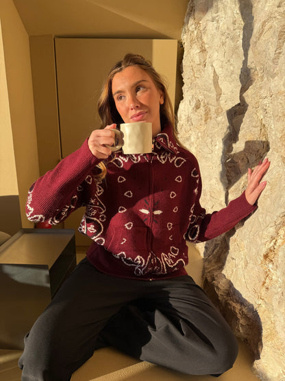Bandana Cardigan Mørkerød
