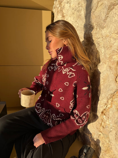 Bandana Cardigan Mørkerød